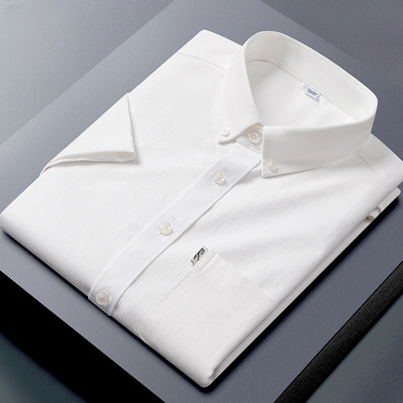 

100% Cotton Oxford Man Shirts Short Sleeve with Stripes Solid Color White Shirt Man Short Sleeve Shirts for Men Casual Business