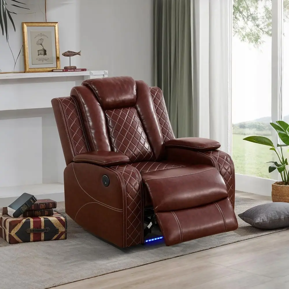 Leather Power Reclining Sectional Sofa with LED, Storage, Cup Holders, and USB Ports