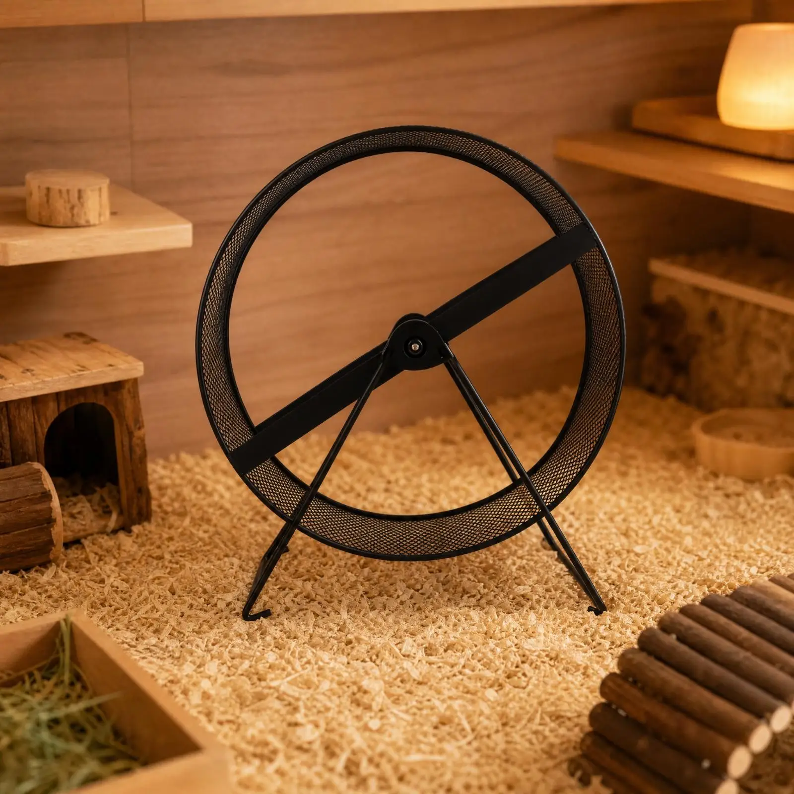Black Metal Pet Wheel Drum Shaped Exercise Runner for Sugar Glider with Grinding Pad Small Cage Toy