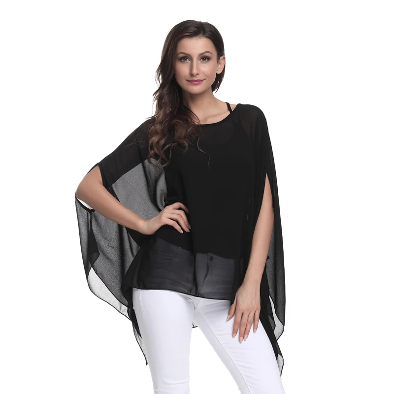 BHflutter Black Chiffon Tops Women Shirts Plus Size 5XL 6XL 2018 New Arrival Solid Casual Batwing Summer Blouses Chemise Femme