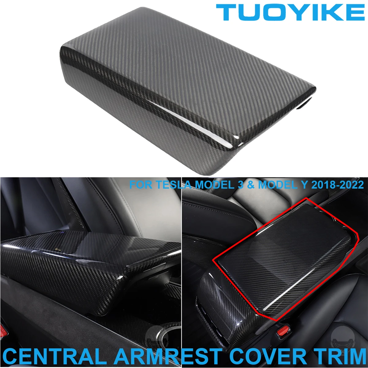 

Car Styling Real Dry Carbon Fiber Interior Central Console Armrest Cover Panel Trim Sticker For Tesla Model-3 Model Y 2018-2022