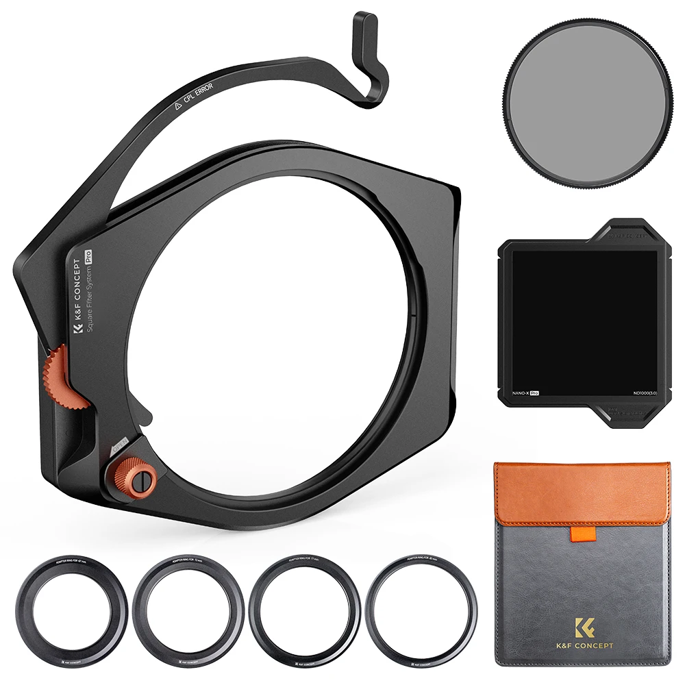 K&F Concept Square Filter Holder System Pro Kit ( 95mm CPL Filter+Sqaure ND1000 Filter+4 Filter Adapter Rings) for Camera Lens