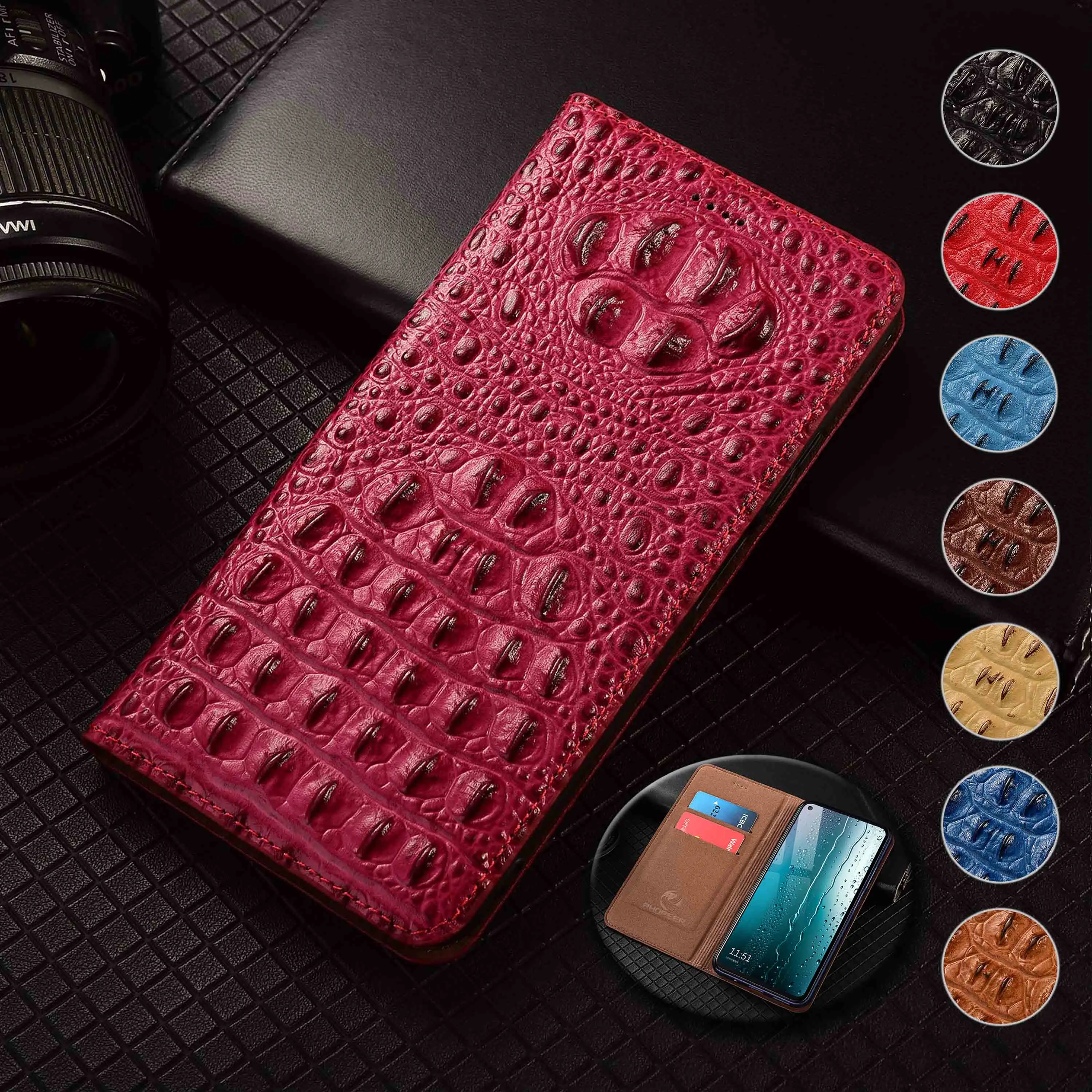 

Для Honor Play 8T 9A 20 30 40 50 60 Plus Pro узором в виде когтей крокодила из натуральной кожи, чехол-книжка для телефона из воловьей кожи