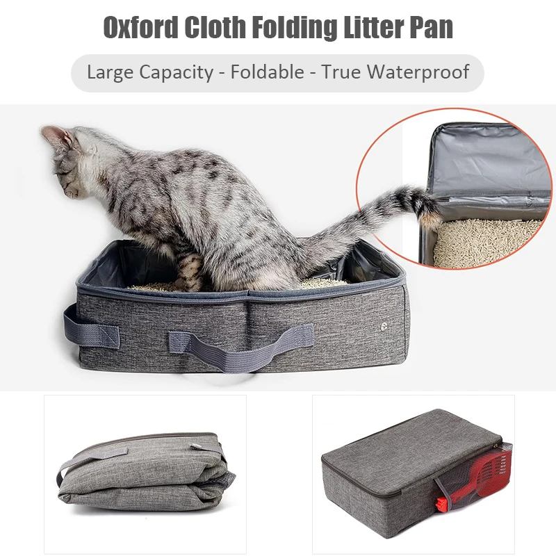 Zusammenklappbare wasserdichte Katzentoilette für den Außenbereich mit Schaufel, Oxford-Stoff, für Reisen, Kätzchen, Welpen, tragbare Katzentoilette, Heimtierbedarf
