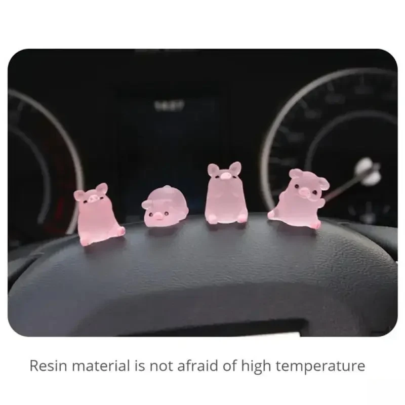 6PC Luminous Mini Resin Pig Car Dashboard Toys Dolls Figures Home Garden Decoration Cartoon Color Chick Cute Car Ornaments Gifts