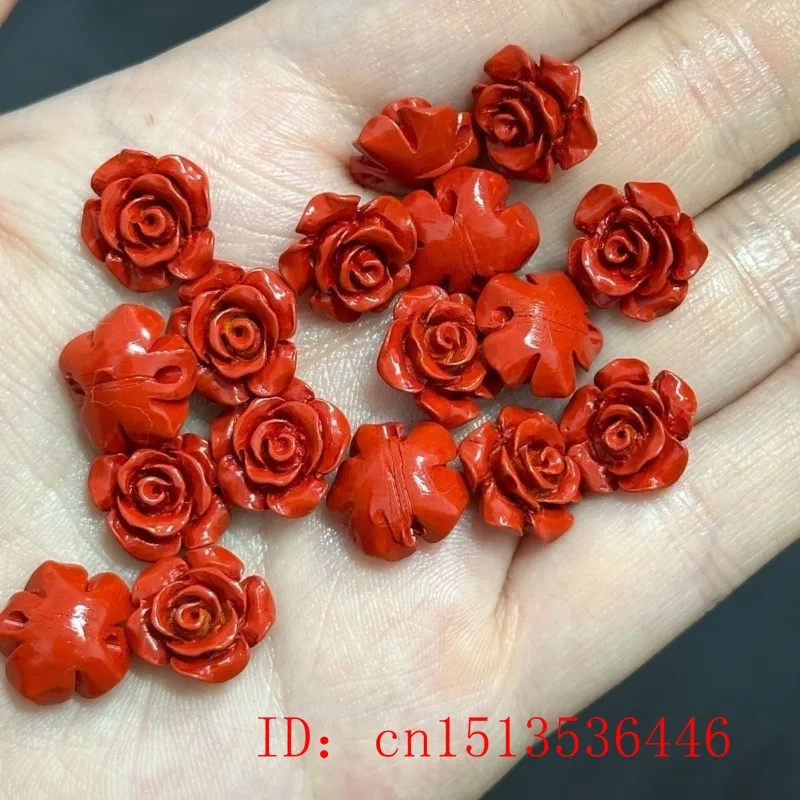 10pc Fashion Cinnabar Jade 12mm Rose Flower Beads DIY Earrings Bracelets Jewellery Chinese Healing Women Luck Gift Sweater Chain view 6