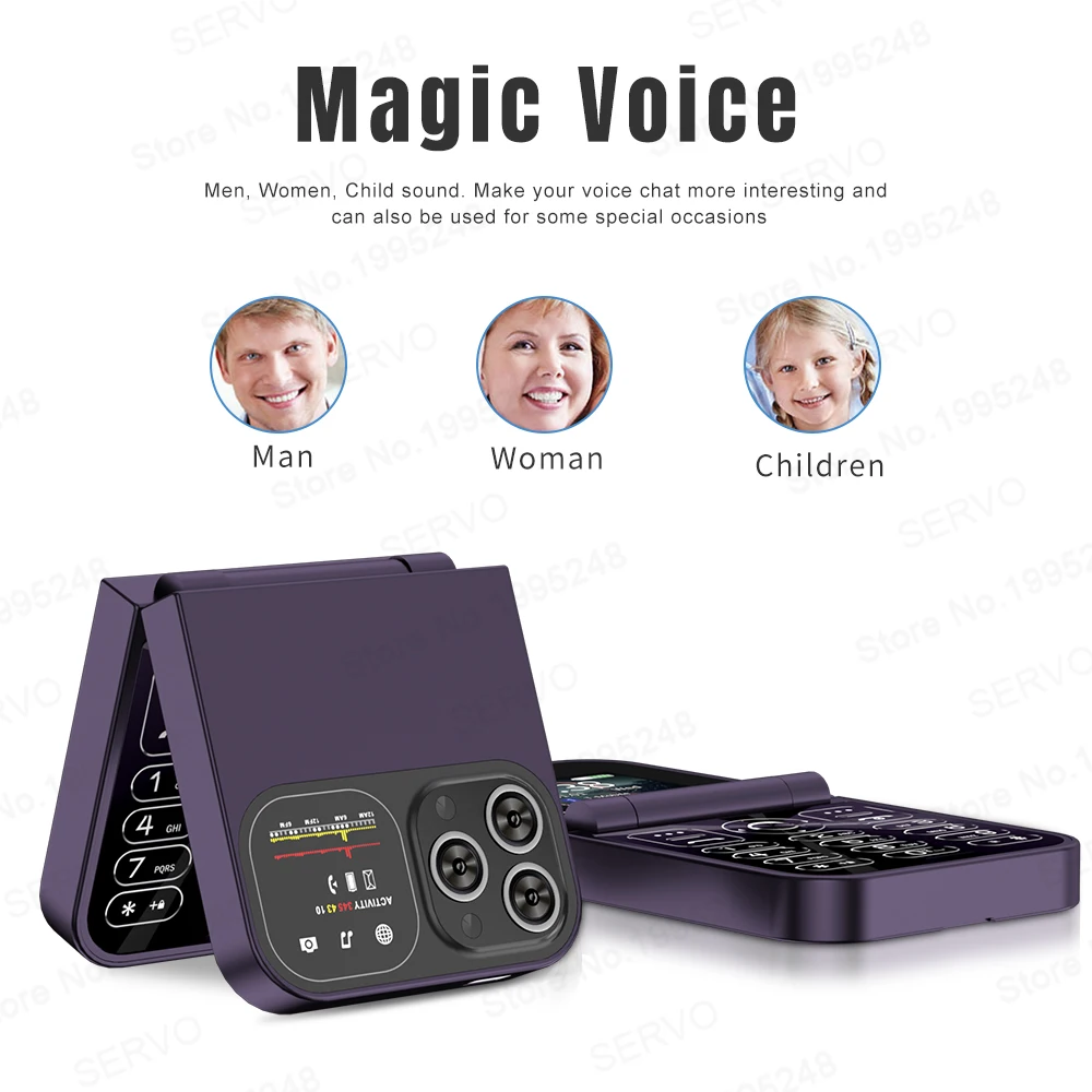 SERVO F15 Mini Flip Mobile Phone Dual SIM Standby Flashlight Magic Voice Call Recording Speed Dial 2G Pocket Fold Phones Type-C