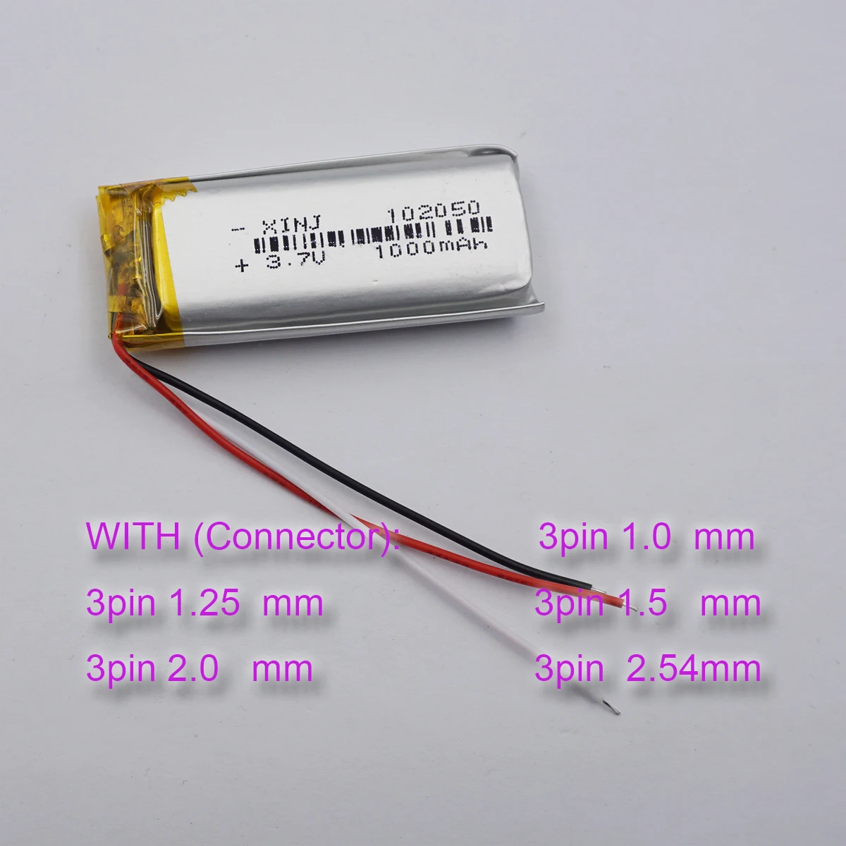 

3.7V 1000mAh 3.7Wh 3-Wires Thermistor Polymer Li Battery 102050 JST 3Pin 1.0 1.25 1.5 2.54mm For Bluetooth Speaker DashCam GPS