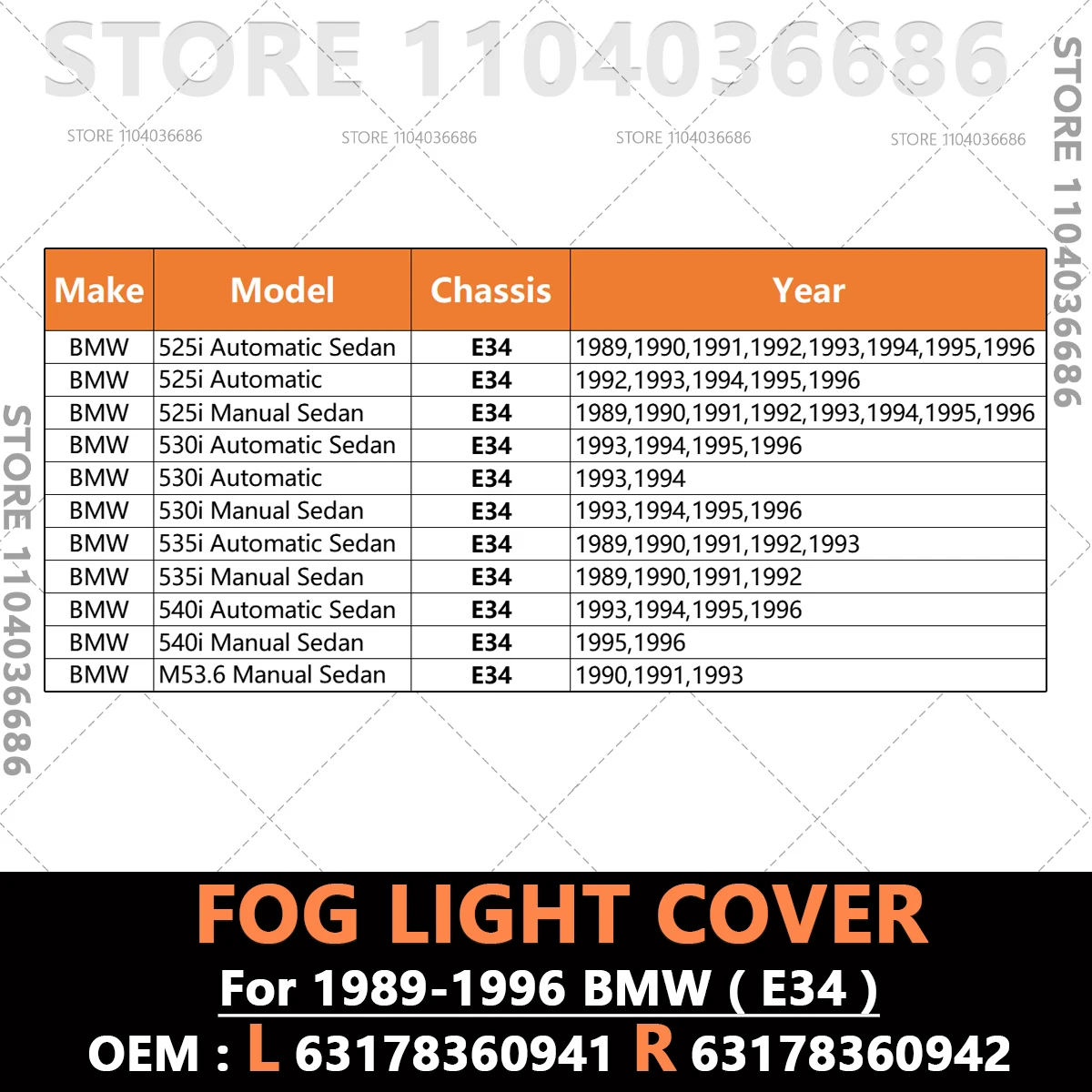 For 1989-1996 BMW 525i 530i 535i 540i M5 E34 Fog Light Lamp Cover (Without Bulb) 63178360941 63178360942 view 2