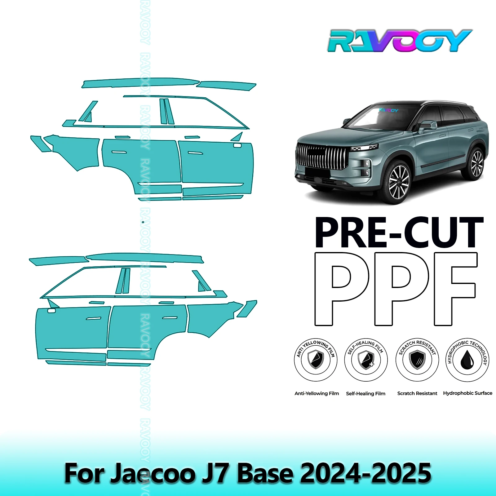 

For Jaecoo J7 Base 2024-2025 8.5mil Clear Matte Pre-Cut PPF Door & A/B Pillar Kit TPU Paint Protection Film Set