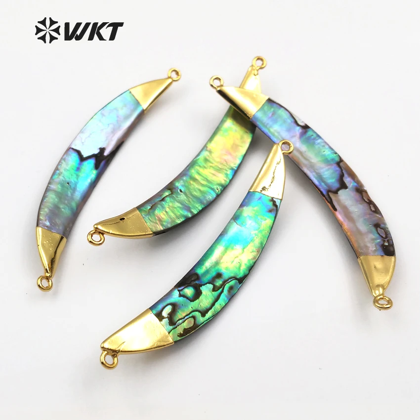 

WT-P521 Wholesale Natural Raw Horn Pendant With 18k Gold Color Double Loops Genuine Abalone Shell Jewelry Findings