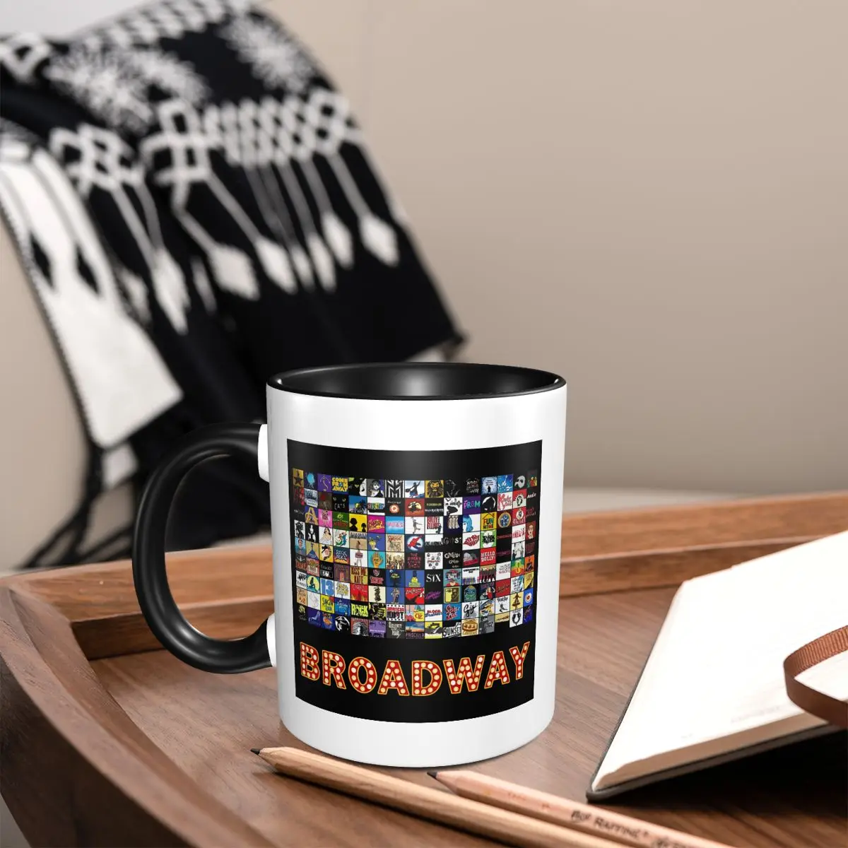 

Broadway Musical Theatre Logos Hand Drawn Mug Funny Ceramic Coffee Cups Tea Mugs Milk Cup Drinkware Gift for Woman Man