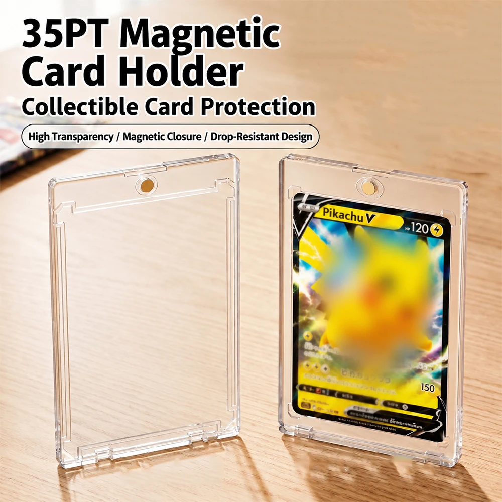 5-16Pcs 35PT Hard Magnetic Card Holder UV Protection Transparent Card Holder Magnetic One-Touch Open/Close for Protection