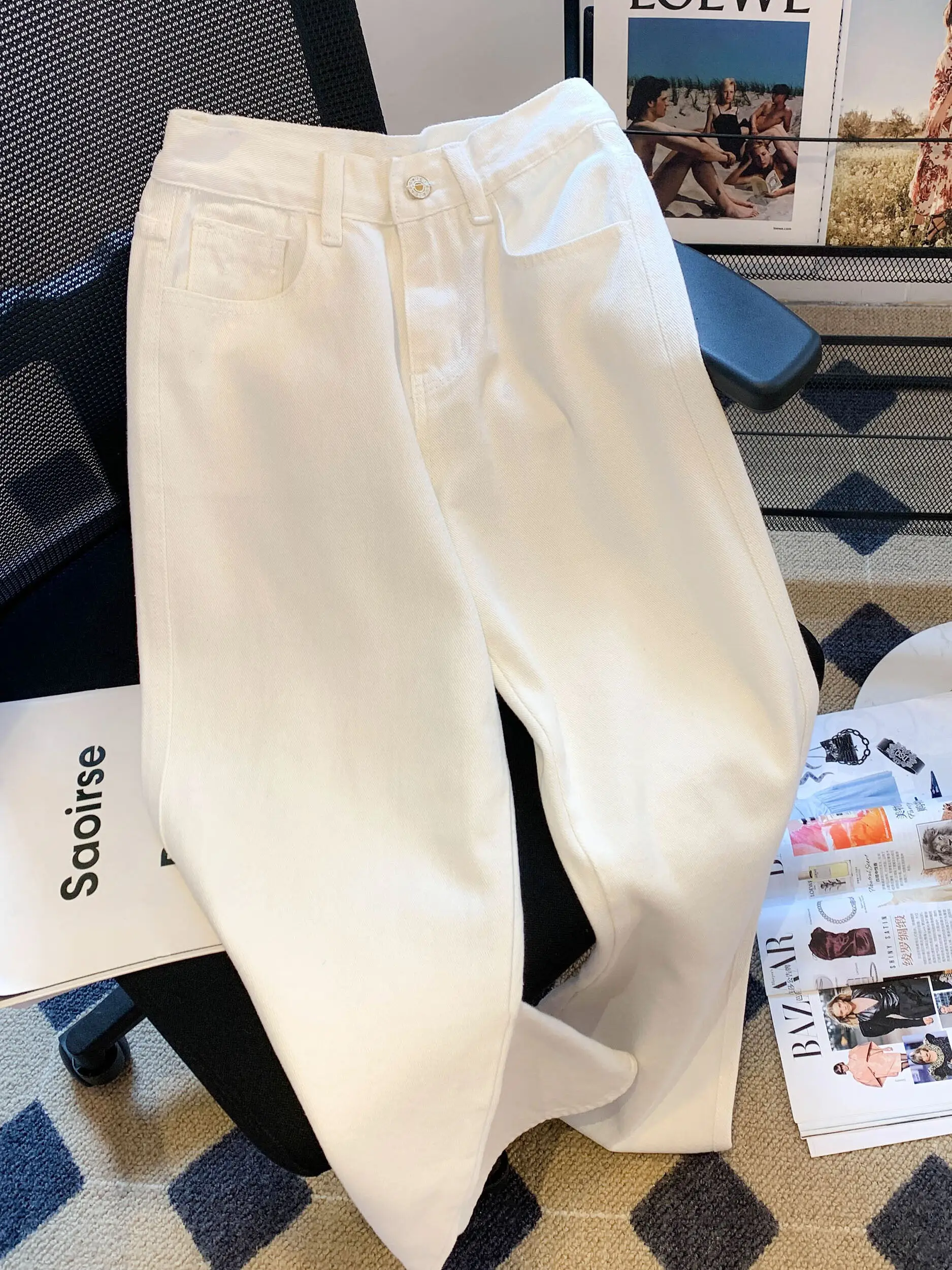 

White Casual Loose Straight Leg Jeans Men's Spring Autumn New Sle High Street Waed Wide Leg Long Trousers Youth Faion