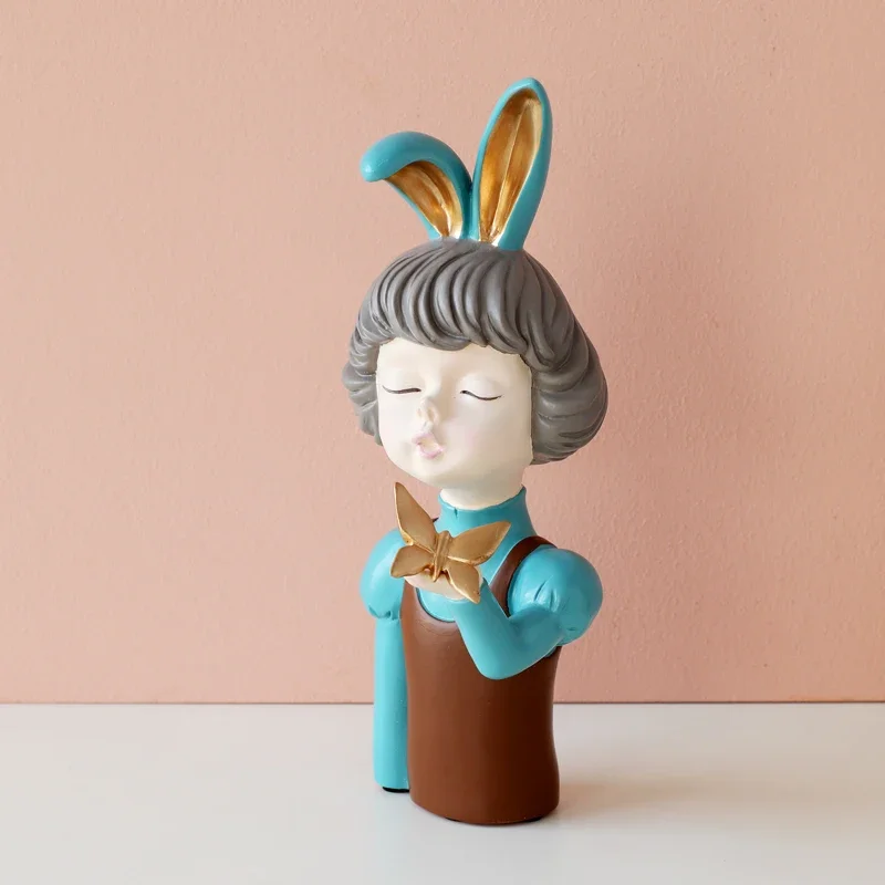 Rabbit Ears Girl Statue Crafts Storage Ornaments Box Organize Disk Desktop Furnishings Home Decoration Accessories