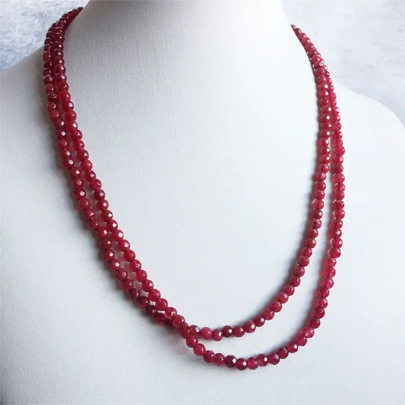 4MM Faceted Round Opaque Clear Red Ruby Necklace Natural Stone Chocker Beaded Mother Daughter 35/40/45/50/55cm