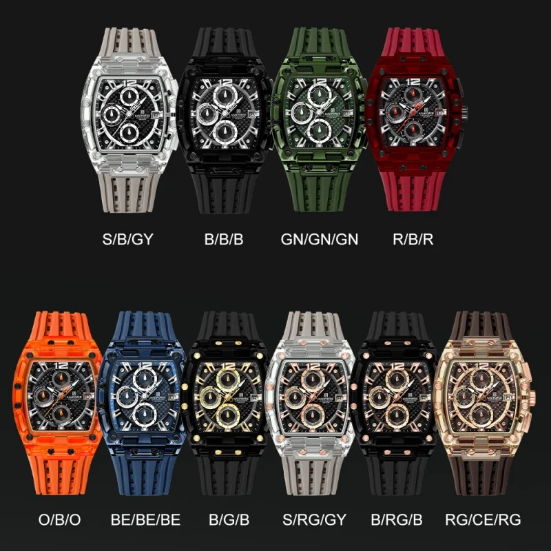 NAVIFORCE 7105 موضة كرونوغراف متعددة الوظائف ساعة كوارتز رياضية 5ATM مقاوم للماء سيليكون ساعة رجالي relogios masculino #6