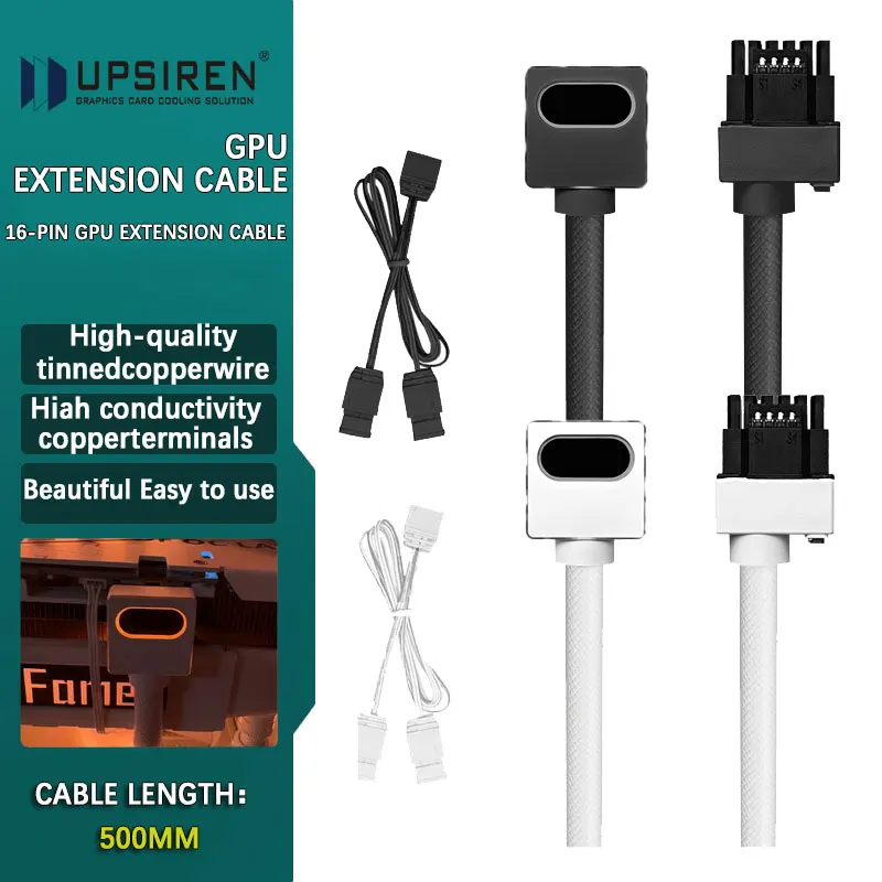 UPSIREN 16PIN GPU extension cable12VHPWR ARGB with 5V 3Pin,18AWG 90° Right-Angle Male to Male Design,5090/3070 is Not Applicable