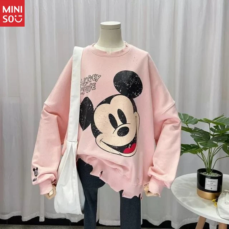سترة ديزني ميكي ذات القلنسوة المتعثرة، سترة كورية كبيرة الحجم للنساء