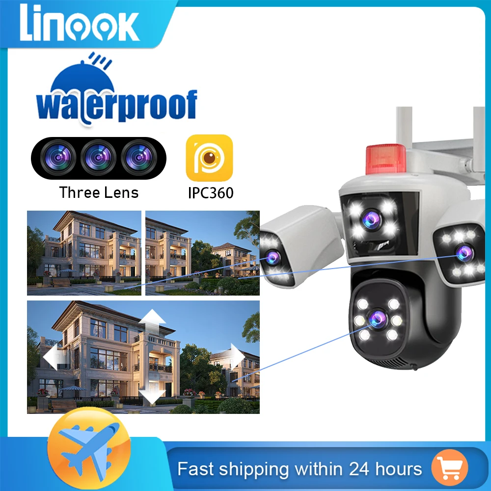 

Linook 12MP, 6K, 3 lenses, WiFi monitoring camera, CCTV outdoor WiFi camera, IP camera, PTZ security protection camera