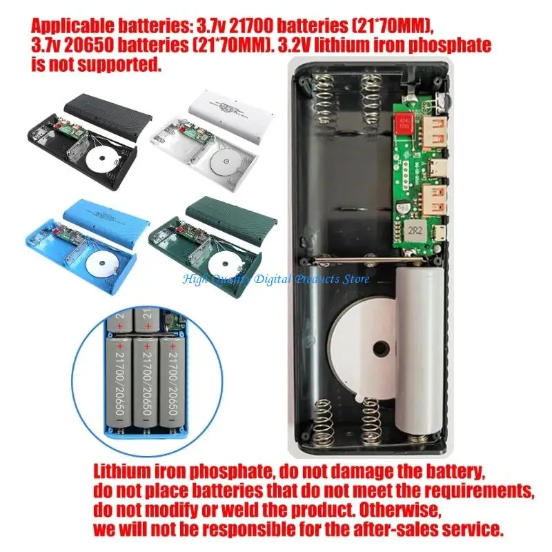 U2JE Compactly Plastic Powerbank Shell For 20650 Batteries Box Case Features Wireless Charging And Multiple Output Ports