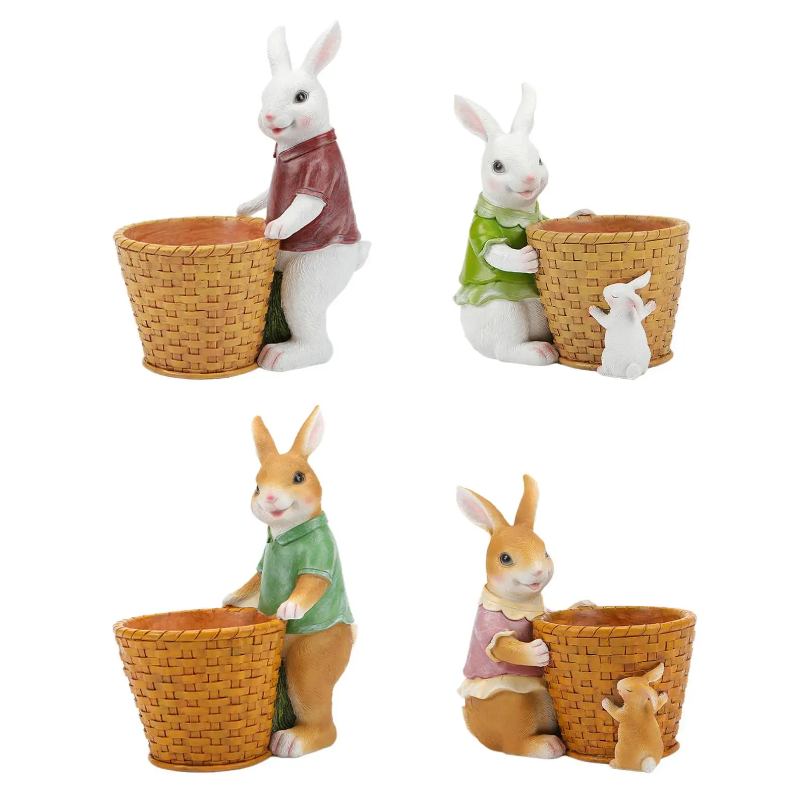 Resin Rabbit with Basket Flowerpot Container Garden Countryside Plant Pot