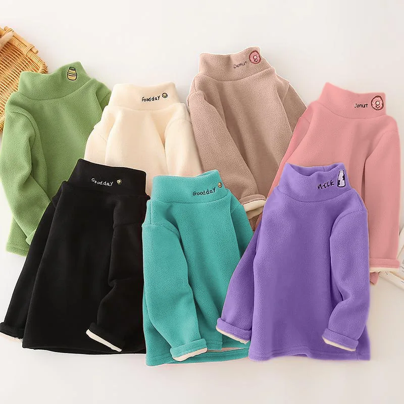 

Fall/Winter Kids' Clothing Boys' & Girls' Fleece-Lined Thickened Polar Fleece Hoodie High-Neck Solid-Color Long-Sleeve Warm