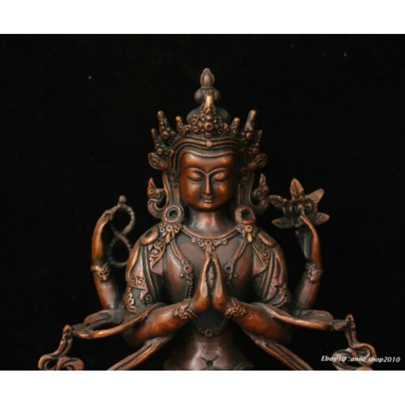 21CM Collect Chinese Bronze copper Handmade goddess Kwan-yin Buddha statue