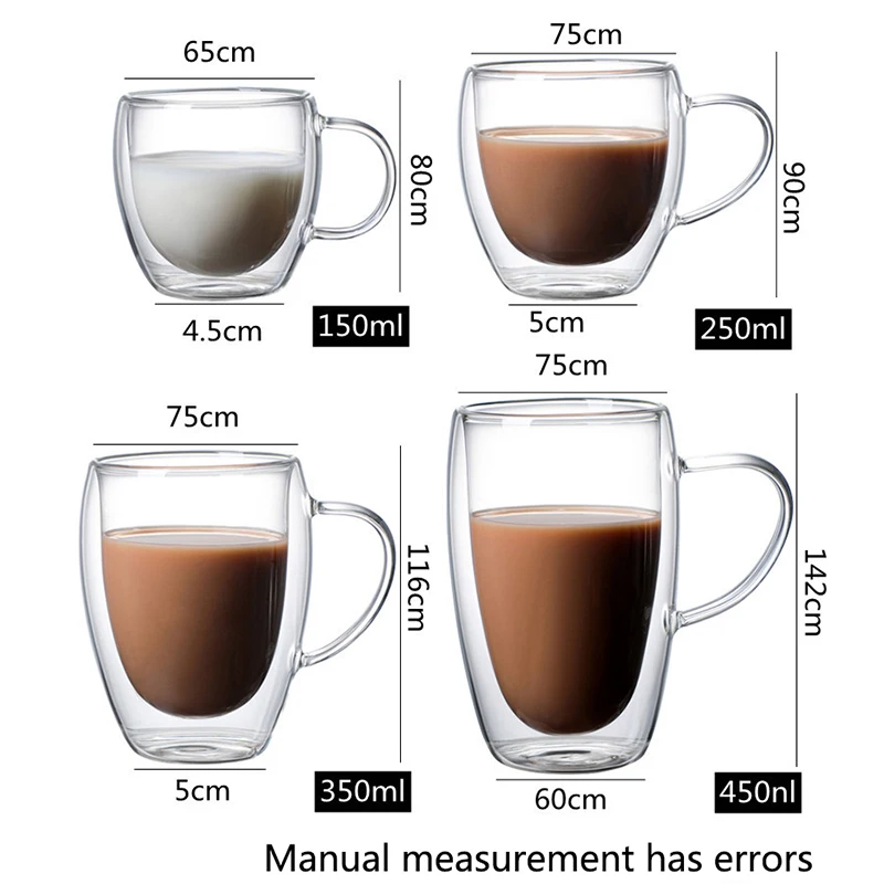 

High Borosilicate Double Layer Thermal Insulation Glass Big Belly CoffeeCup Set Transparent Belt WaterCup Household BreakfastCup