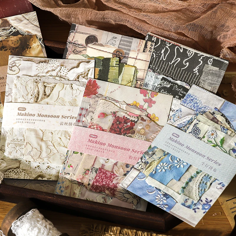 JIANQI 20pcs Vintage Multi material Fragment splicing Paper DIY Journal Collage Stationery Scrapbooking Planner Craft Paper