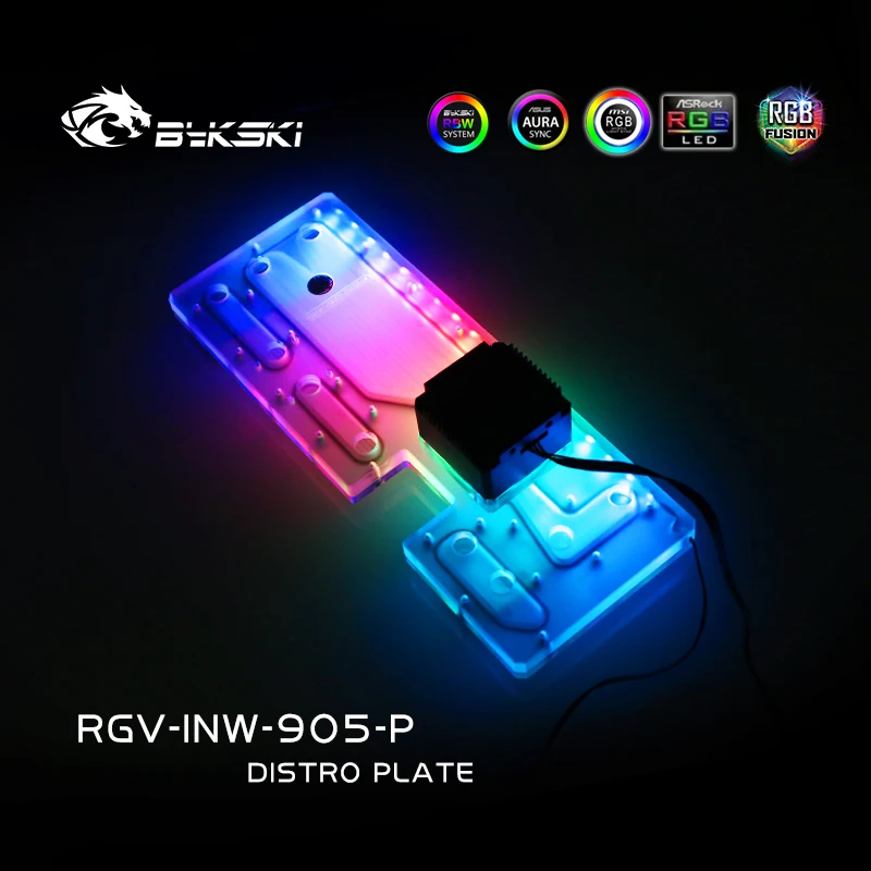 Bykski pelat Distro RGV-INW-905-P RGB untuk IN WIN 905 casing pompa waduk papan jalur air untuk PC sistem pendingin air 5V/12V