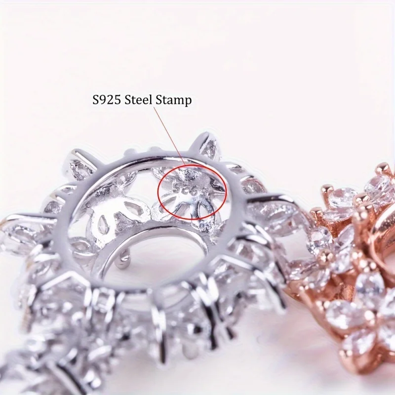 7x9mm oval prong pendant settings, flower s925 sterling silver rose golden charm with rhinestone for DIY crafting jewelry