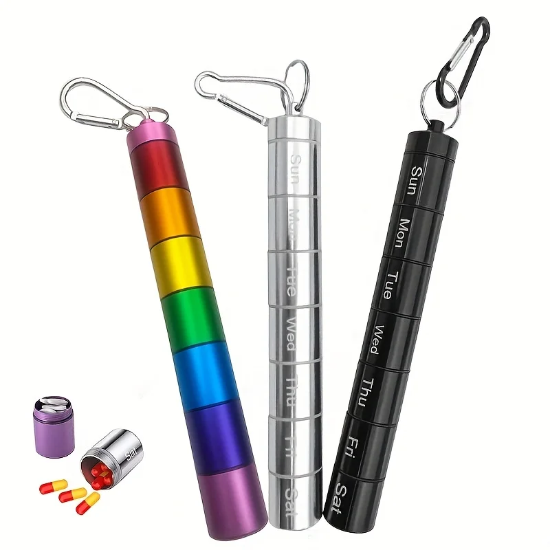 

7-Day Waterproof Emergency Pill Medicine Case Small Portable Keychain Holder for Travel & Outdoor Use