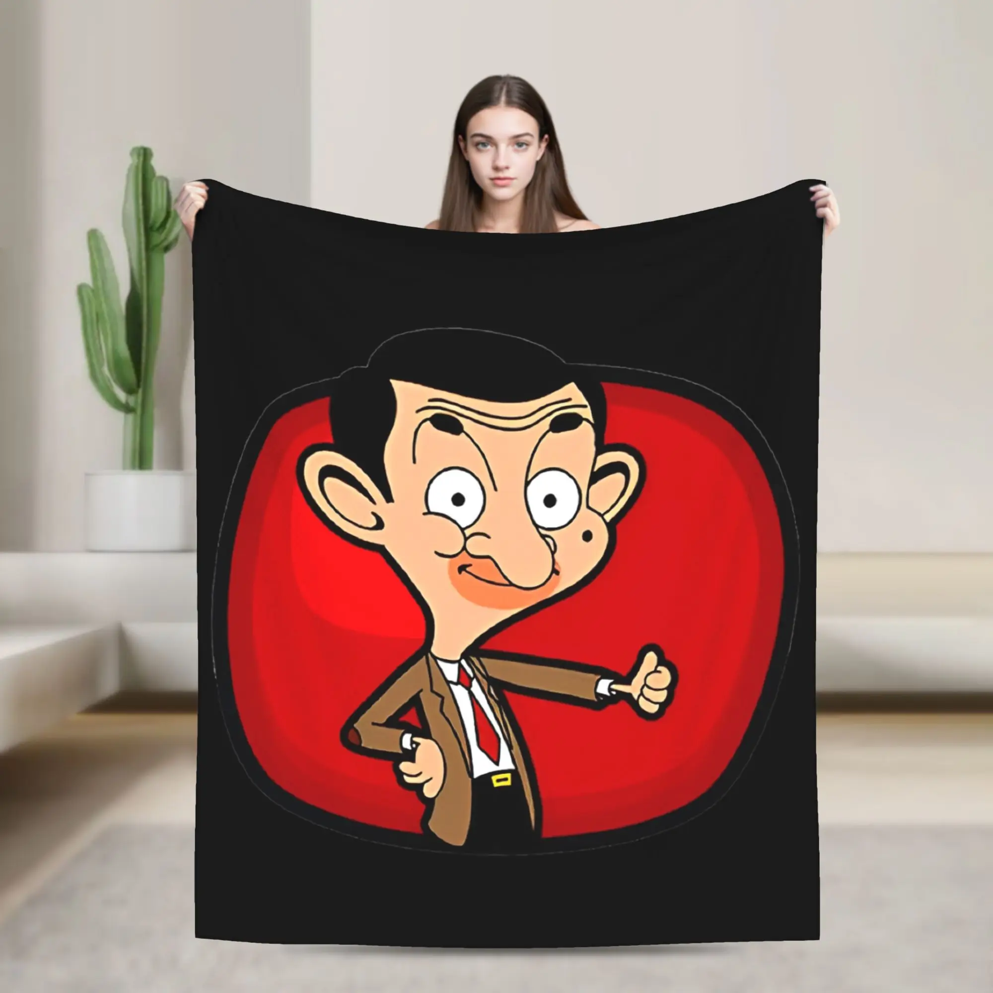 Mr Beans  Cartoon Knitted Blanket Velvet  Ultra-Soft Throw Blankets for Outdoor Travel Bed Rug