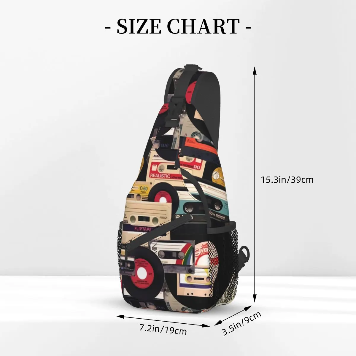 Cassette Tape And Vinyls Crossbody Sling Bags Casual Chest Bag Vintage Walkman Shoulder Backpack Daypack Hiking Outdoor Cycling