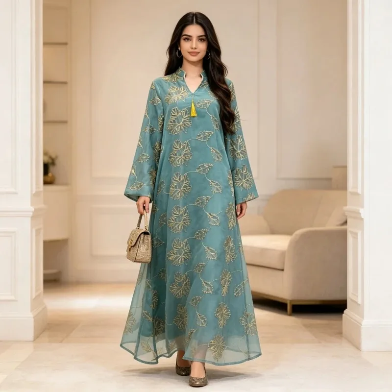 Eid Satin Dress for Women Abaya Diamond Tassel Nesh Vestidos Largos Ramadan Muslim Party Long Dress Dubai Robe Jalabiya 2026