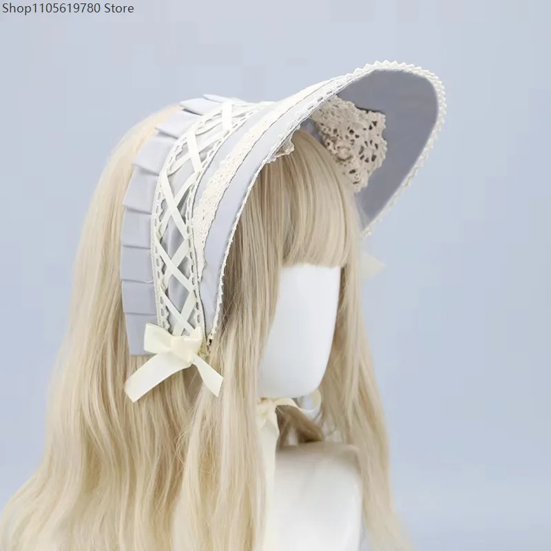 Lolita Victorian Lace Bonnet Mori Girl Elegant Flat Cap Tea Party Pastorale Headpiece Halloween Cosplay Stage Costume Accessory