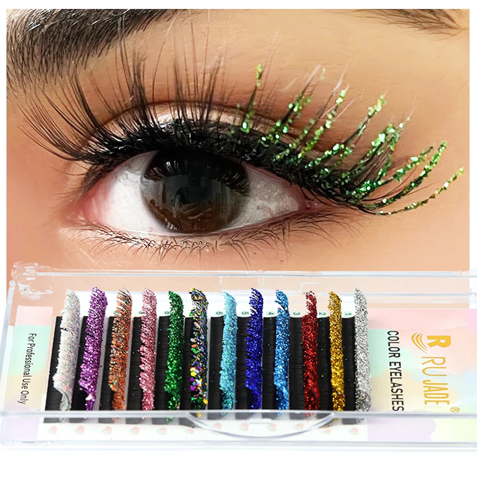 

new arrivals fashion glitter eyelash extensions party coloured lashes shiny individual eyelash extension false eyelashes glitter