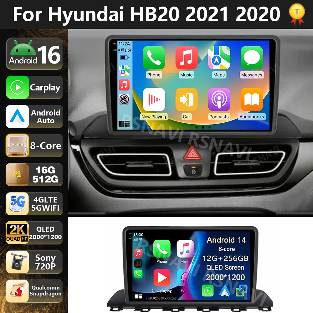 Qualcomm Android 16 Carplay Auto 360 Camera For Hyundai HB20 2021 2020 Navigation Multimedia Player DVD Car Stereo WIFI+4G GPS