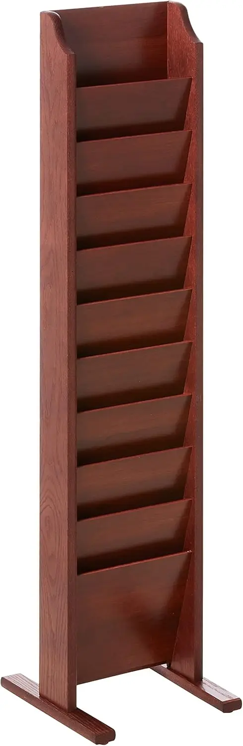 10-Pocket Cascade Free-Standing Magazine Rack, Light Oak