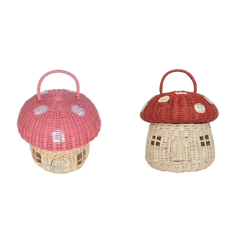 Handmade Rattan Mushroom-Shaped Storage Basket- Cute Handmade Handcrafted Gift Decoration Artwork Rattan, Pink Easy To Use