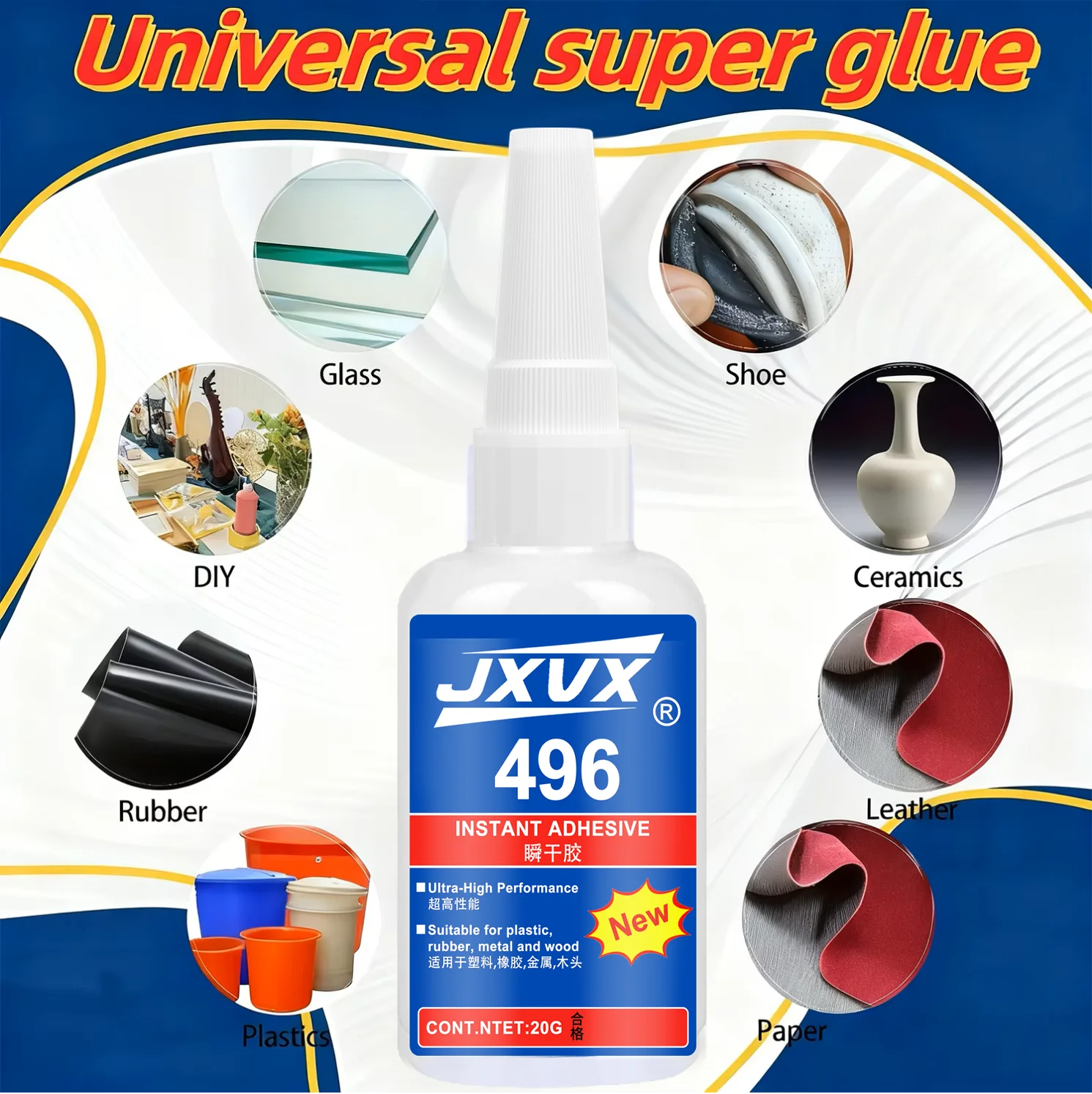 JXVX 496 Superkleber, universeller starker Reparaturkleber, Autoreparatur für Stoßstangen, Rückspiegelbasis, Reparatur von Beschädigungen und Rissen, Autokarosserie, Kunststoff. – Detail 4