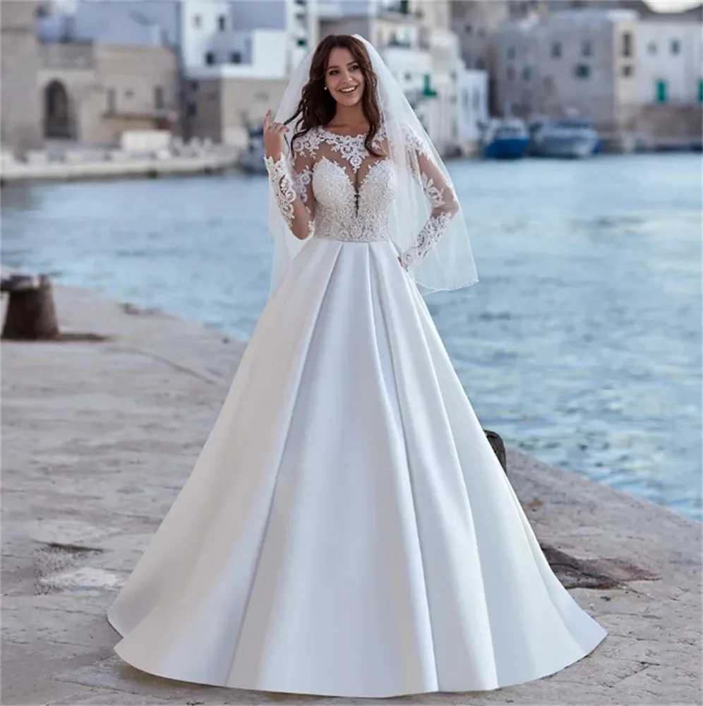 Luxus Hochzeits kleid Schatz Hals ärmellose A-Linie Spitze Applikationen Prinzessin Ballkleid neues Brautkleid Vestidos de Novia