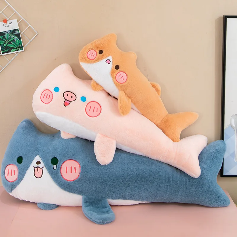 New Shark Cute Cookie Cat Pig Pillow Big-faced Cat Kitten Cushion Plush Toys Girls Sleeping Throw Pillow Children's Comfort Toys