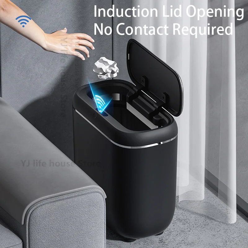 Kitchen Trash Bin with Lid Touchless Automatic Garbage Can Slim Motion Sensor Smart Trash Bin for Bedroom Office Living Room 14L