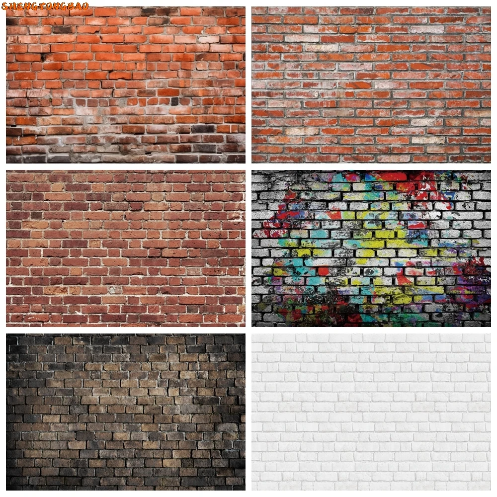 

Vintage Graffiti White Brick Wall Backdrop for Photography Wedding Baby Birthday Party Art Portrait Photocall Background Props