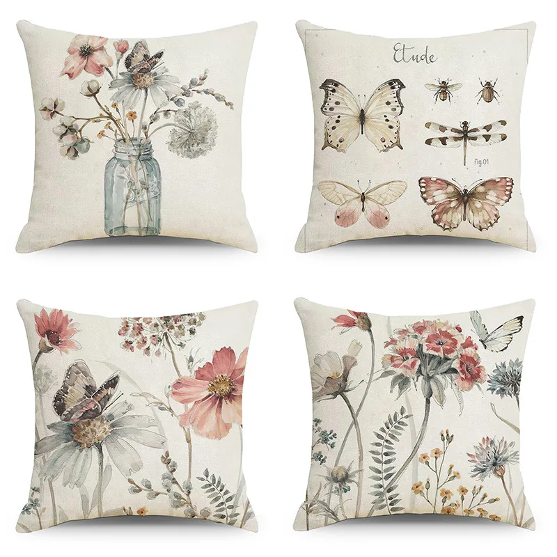 

Flower Butterfly Pillow Case Flowers Pillowcase Garden Chair Bedroom Living Room Decor 45X45cm Bed Sofa Pillow Cover