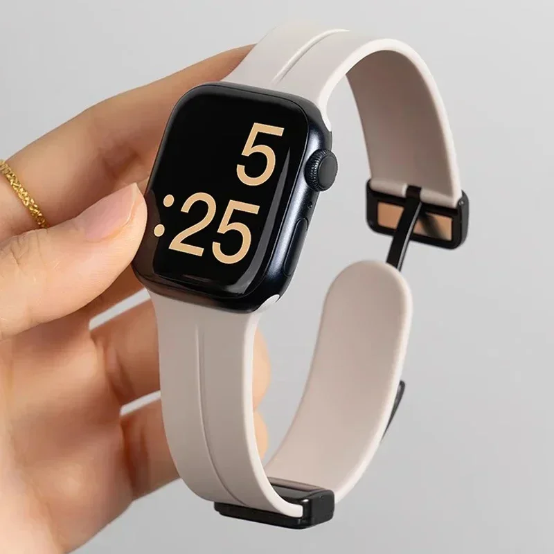สายแม่เหล็กสำหรับสายนาฬิกาแอปเปิ้ลวอทช์ 46 มม. 45 มม. 44 มม. 49 มม. 42 40 41 สายซิลิโคน Correa iWatch Series 10 9 8 SE 7 6 5 Ultra 2
