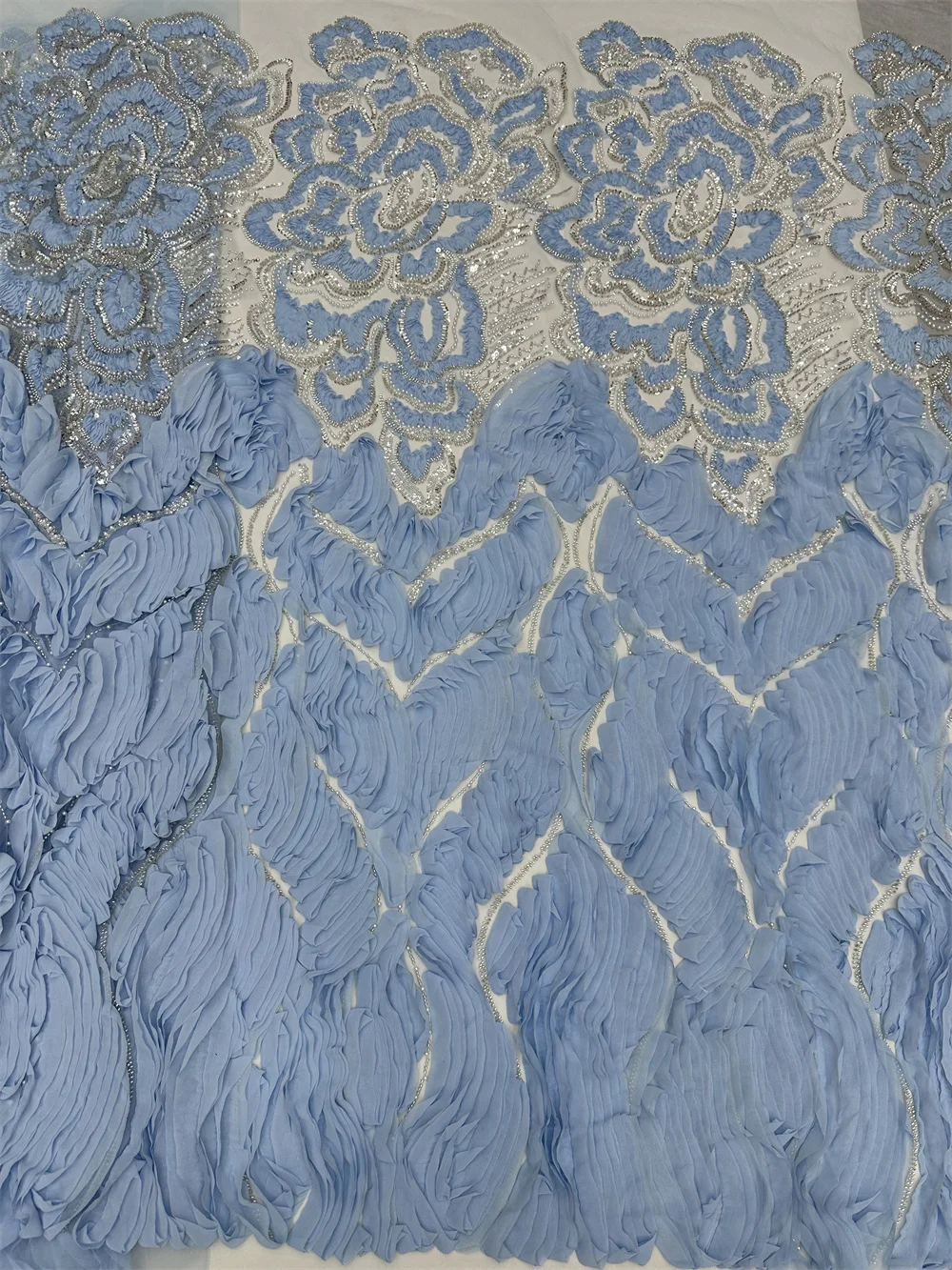 

2025 Fashion French Mesh 3D Flowers Embroidery Beaded Lace Fabric With Sequins African Nigerian Fabric For Wedding Dress Party