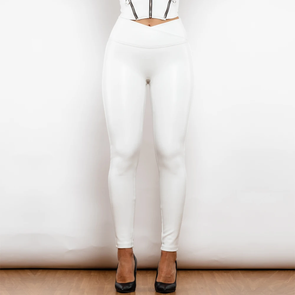 

Shascullfites Melody X Cross Solid White High Waist Leather V Shape Leggings Leather Pants X Cross Pants Leather Leggings